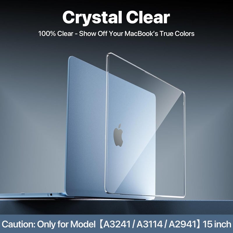 soonjet غطاء لجهاز MacBook Air مقاس 15 بوصة M4 M3 M2 2025 2024 2023 [100% شفاف للغاية] [يتفوق على الجمال الطبيعي] غلاف صلب لجهاز الكمبيوتر المحمول A3241 A3114 A2941 - شفاف كريستالي - Image 2